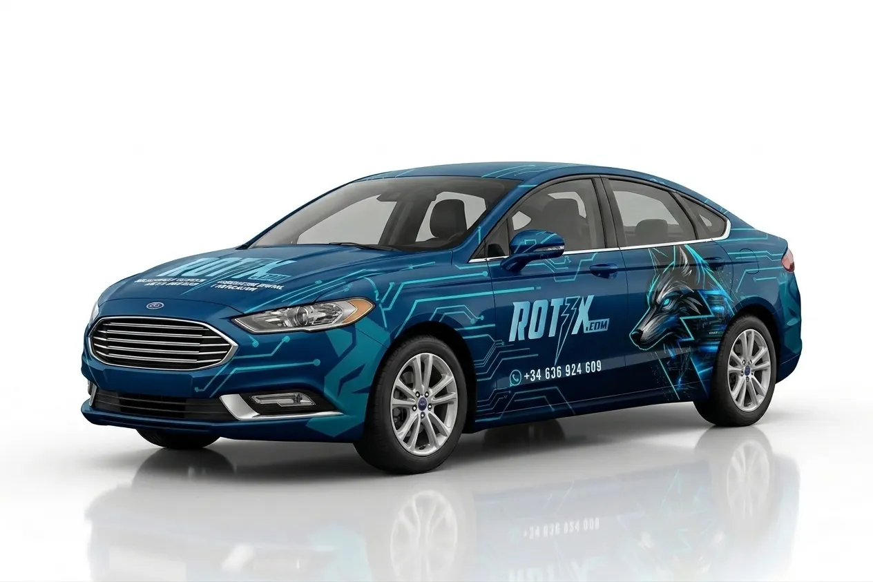 Render de referencia de coche rotulado en Sevilla